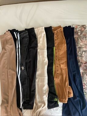 Lot of 9 Fashion nova pants- assorted bundle Cargo Denim Windbreaker Sweats